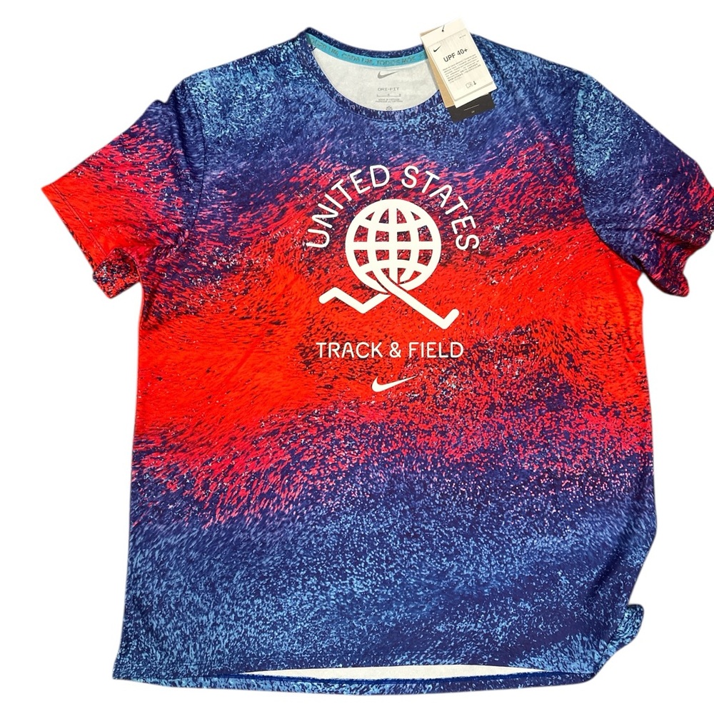 Nike Mens USATF United States Track & Field Dri-FIT UPF 40+ T-Shirt Blue Red L